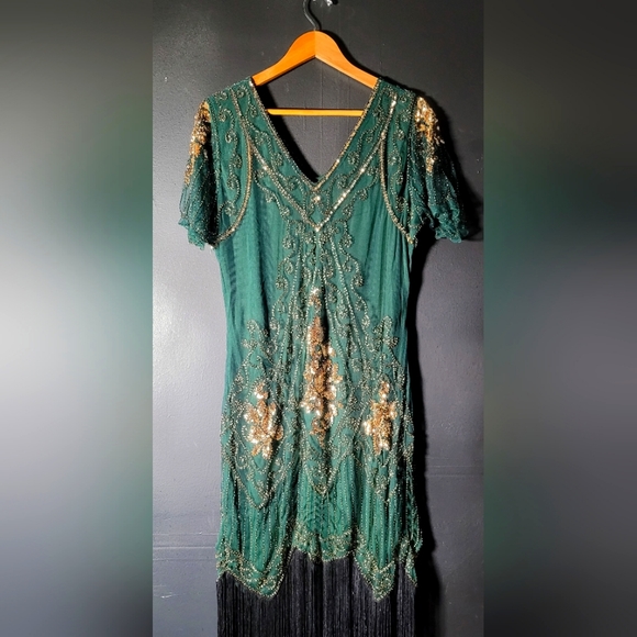 Long Beaded Garden Dress in Green